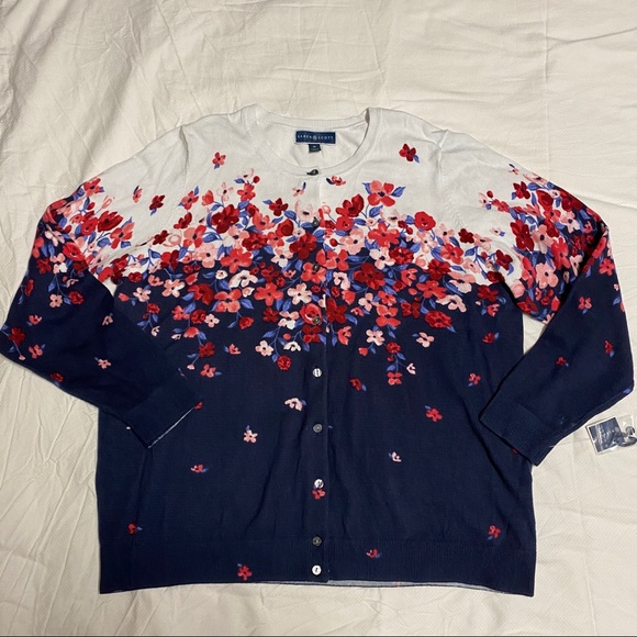 Karen Scott Floral Jersey Button Up Cardigan Sz 1X - Picture 1 of 10